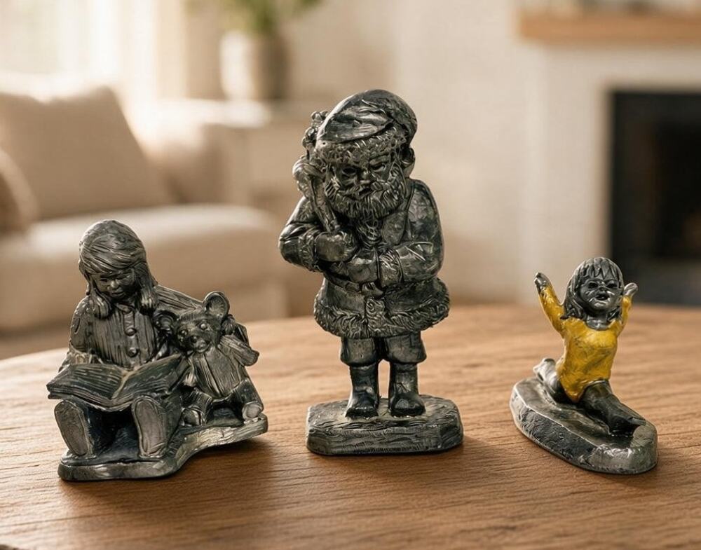 Michael Ricker Pewter Figurines Set of 3 Santa Girl Reading Teddy Bear Gymnast